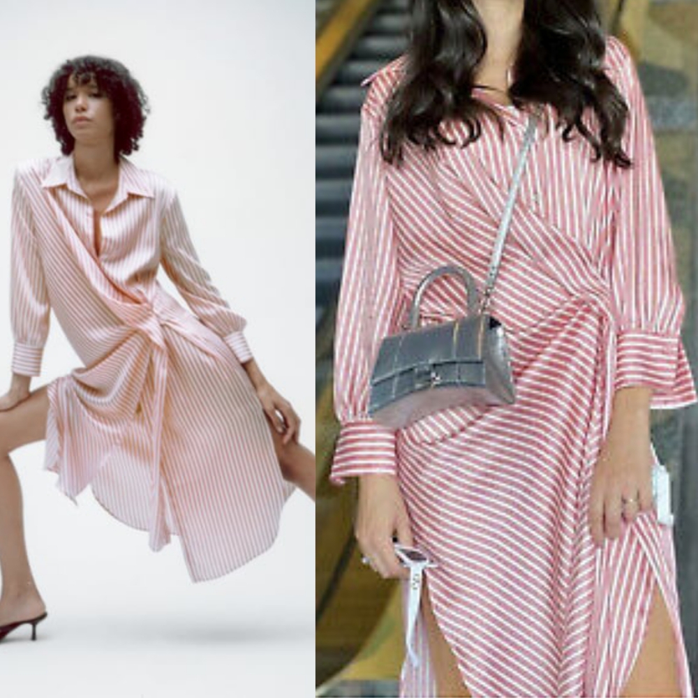 Zara Pink and White Striped Long Sleeve Dress